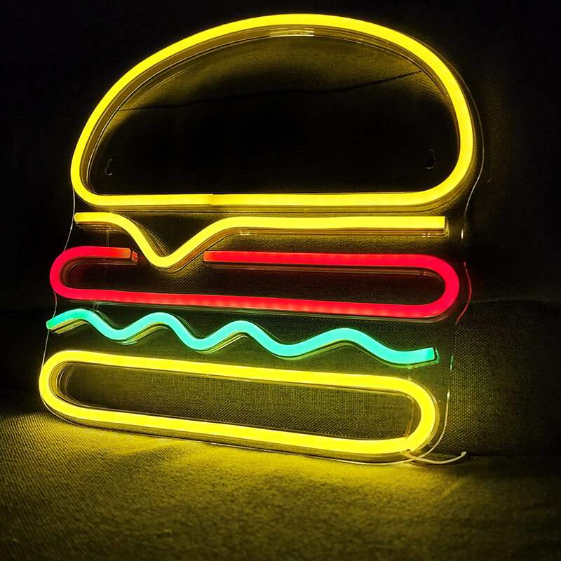 Cheeseburger Neon LED Schild USB – Food Wanddeko für Restaurants und Imbisse