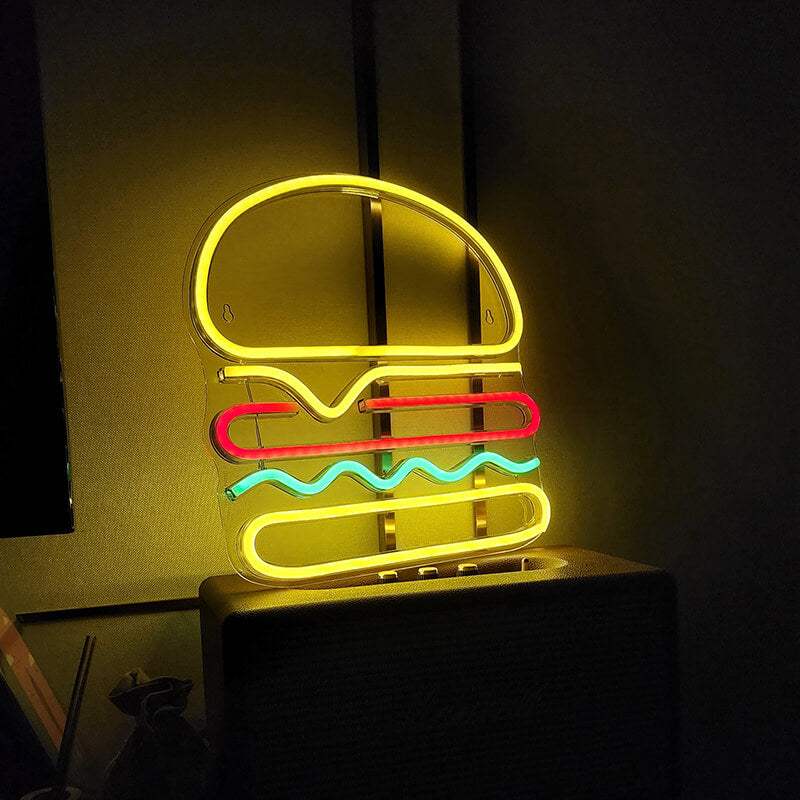 Cheeseburger LED Schild – Diner-Deko als beleuchtete Wanddeko für Imbisse