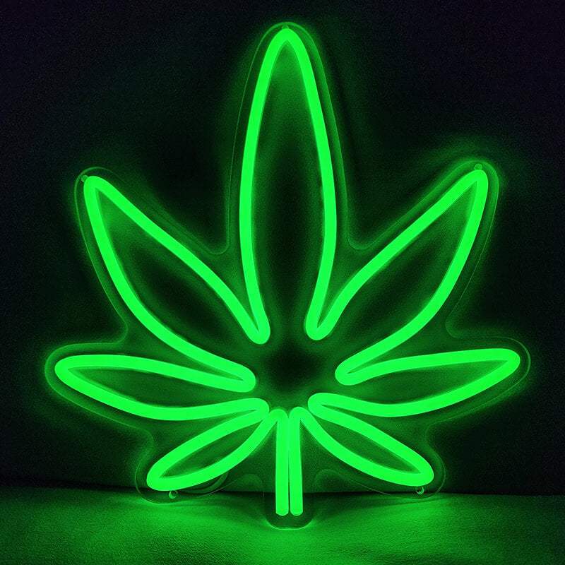 Hanfblatt Neon LED Schild USB – grüne Wanddeko für Wohnzimmer