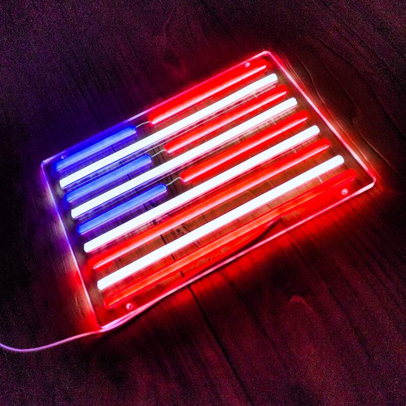 USA Flagge LED Leuchtschild beleuchtet – Amerika Wanddeko in Rot-Weiß-Blau