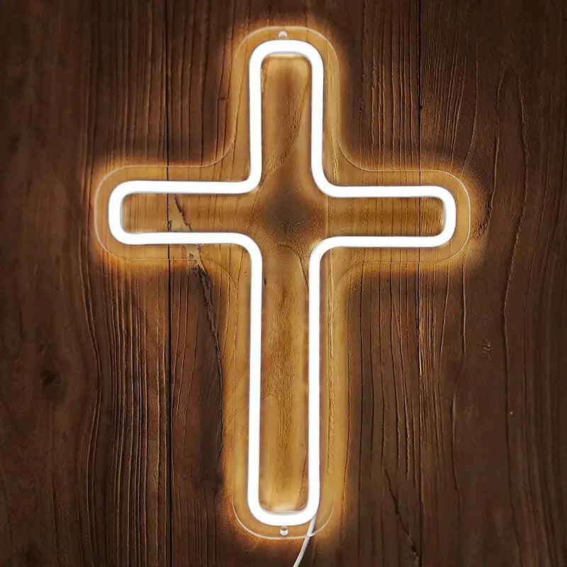 Heiliges Kreuz Neon LED Schild USB – spirituelle Schlafzimmer Wanddeko