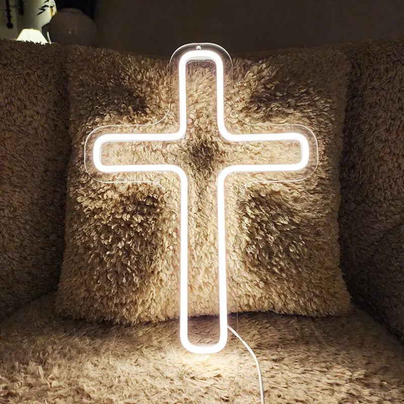 Heiliges Kreuz Neon LED Schild auf 6mm Acrylplatte – Gebetsecke Wanddeko