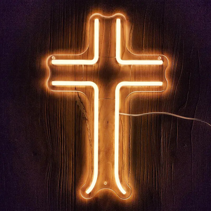 Heiliges Kreuz Neon LED Schild USB – großes spirituelles Statement Wanddeko