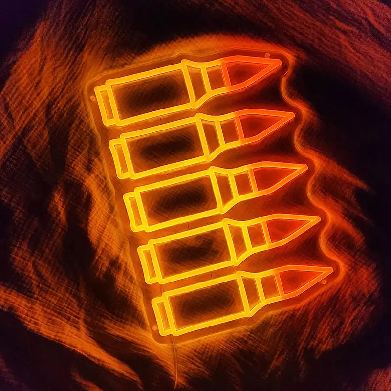 AK47 Patronen LED Schild – Military Neon-Statement fürs Wohnzimmer