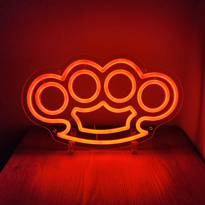 Schlagring LED Schild 6mm Acrylplatte – provokante Wanddeko für Tattoo-Studio