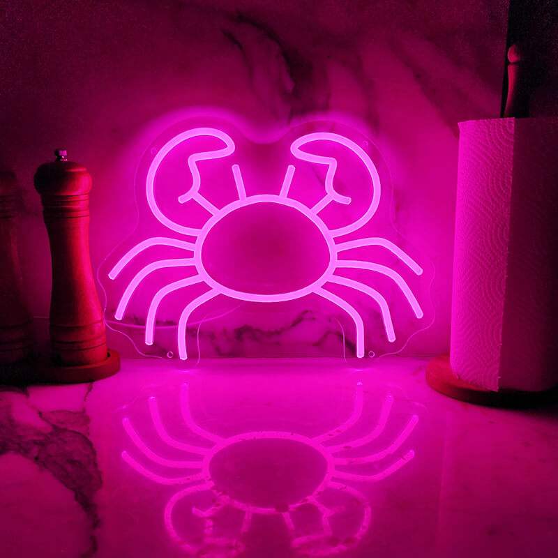 Pinke Krabbe Neon Sign – Wanddeko für Beach-Bar und Strand-Café