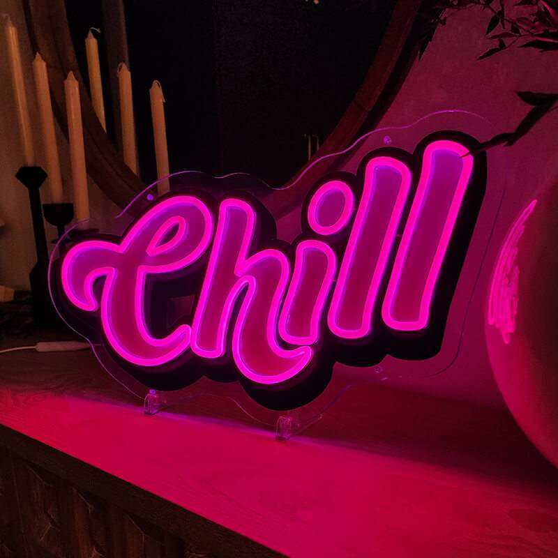 Chill Neon LED Schild beleuchtet – Relax-Statement als USB-Leuchtschild