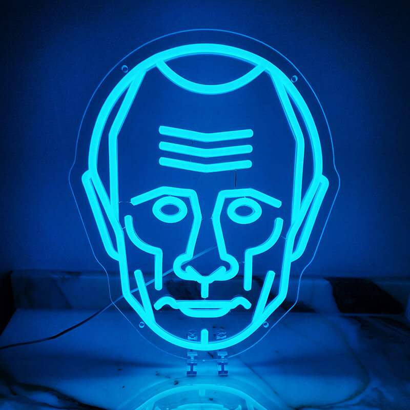 Putin Kopf Blau Neonschild dimmbar 9 Stufen USB – handgefertigtes Portrait