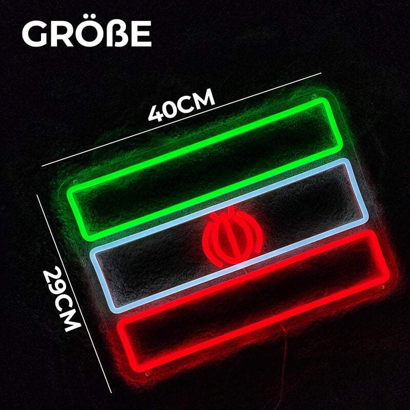 Iran Flagge Neon LED Schild USB – Studentenzimmer Heimat Statement Deko
