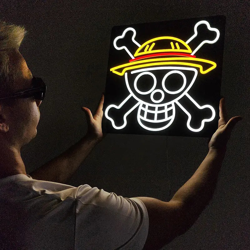 Luffy Piratenflagge Neon LED beleuchtet – Anime Edition auf 6mm Acrylplatte