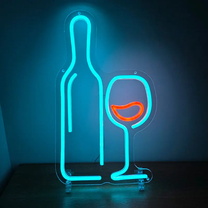 Weinglas Flasche Neon LED – Wanddeko für Hochzeit und Empfang