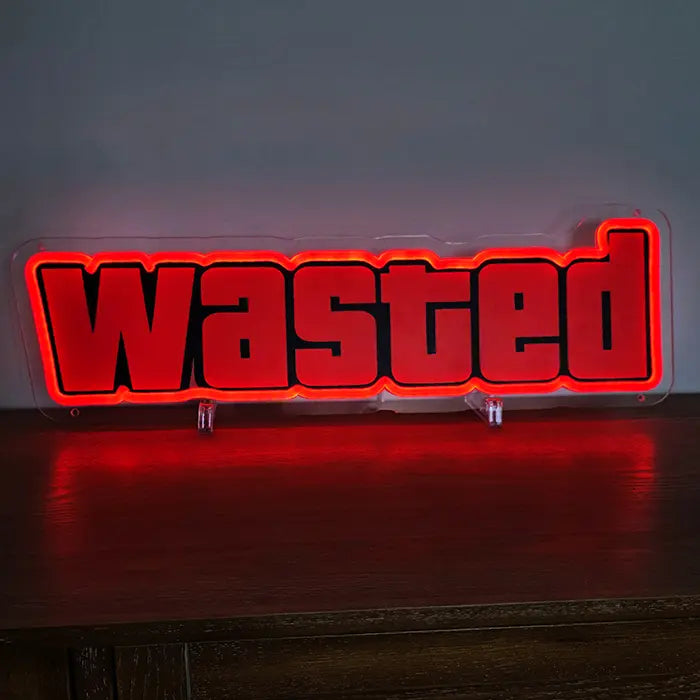 WASTED Neon LED Schild – USB Leuchtschild | GTA Game Over Gaming Deko