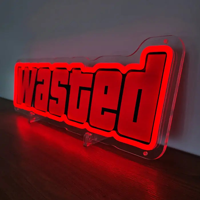 WASTED Neon LED Schild – USB Leuchtschild | GTA Game Over Gaming Deko