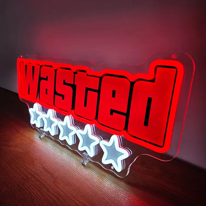 WASTED Neon LED Schild – USB Leuchtschild | GTA Game Over Gaming Deko