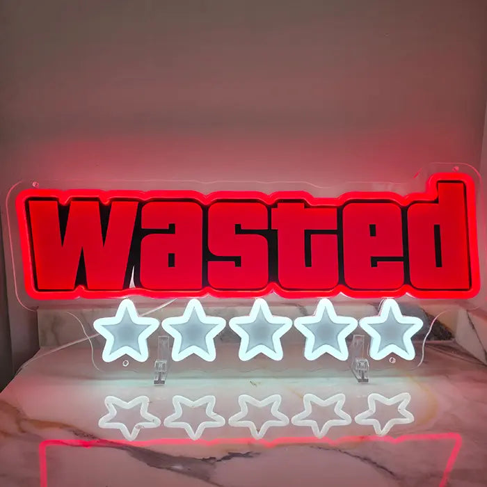 WASTED Neon LED Schild – USB Leuchtschild | GTA Game Over Gaming Deko