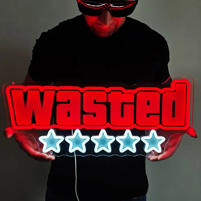 WASTED Neon LED Schild – USB Leuchtschild | GTA Game Over Gaming Deko
