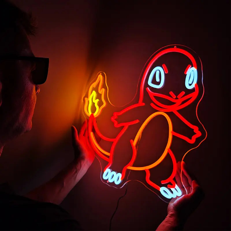 Glumanda Pokémon LED Leuchtschild beleuchtet – Feuer-Pokémon Wanddeko