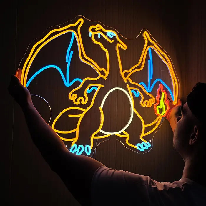 Pokémon Glurak Neon LED Schild – 12V Leuchtschild | Pokémon Gaming Wanddeko