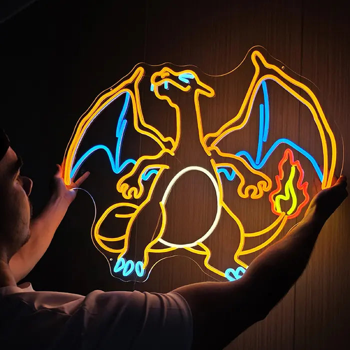 Pokémon Glurak Neon LED Schild – 12V Leuchtschild | Pokémon Gaming Wanddeko