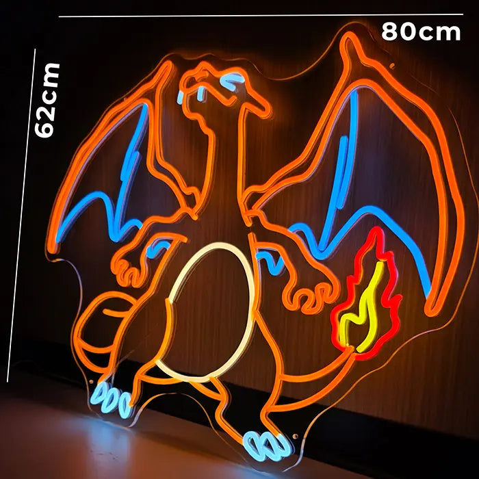 Pokémon Glurak Neon LED Schild – 12V Leuchtschild | Pokémon Gaming Wanddeko