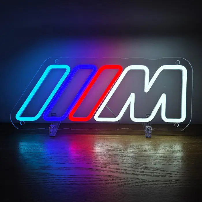 M Stripes neon LED sign, on 6 mm (1/4 inch) acrylic, neon tube laid by hand