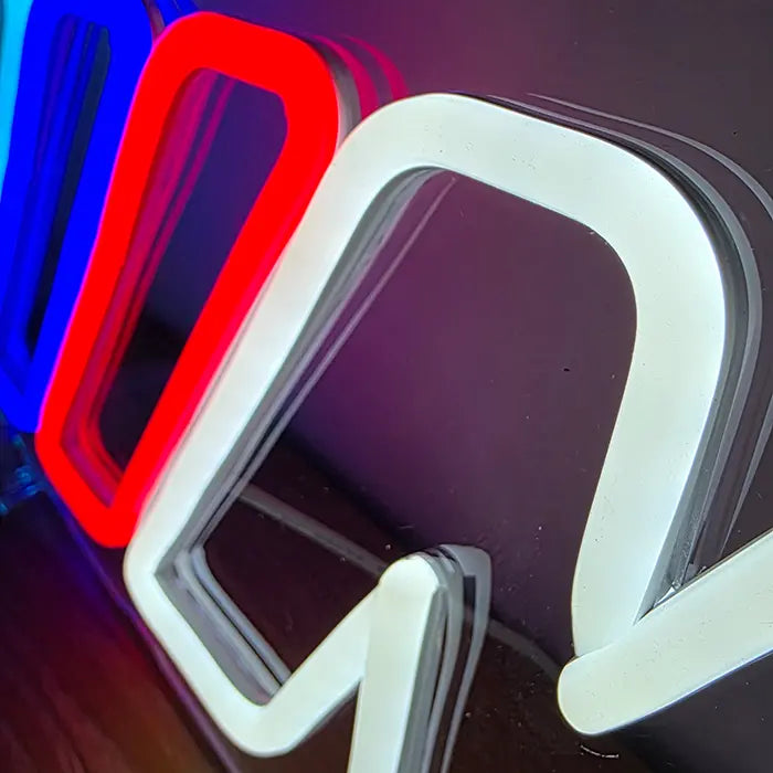 M Stripes neon LED sign, close view of the transitions between the neon lines, USB, dimmable