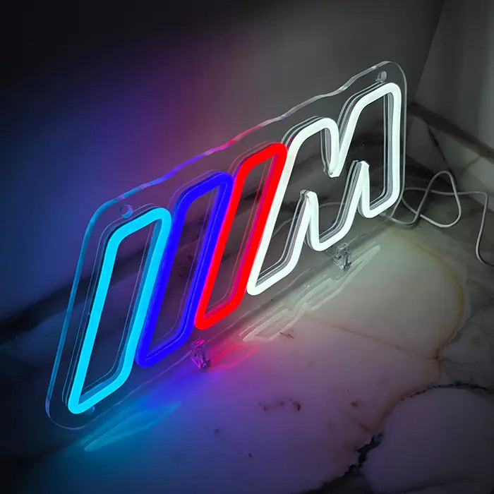 M Stripes neon LED sign, shot head-on, the design fills the frame, USB, dimmable