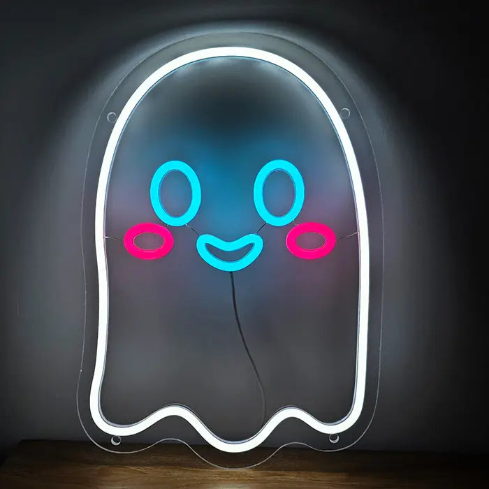 Neonová LED cedule Bubu malý duch – USB, stmívatelné | Halloween pro dětský pokoj