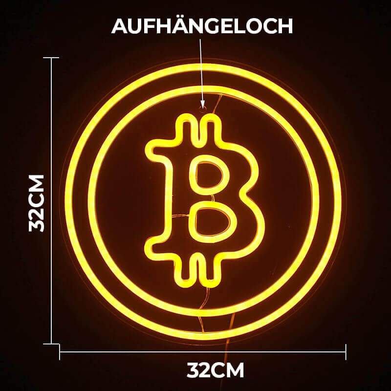 BTC Neon LED Schild – handgefertigte Crypto-Wanddeko fürs Home-Office