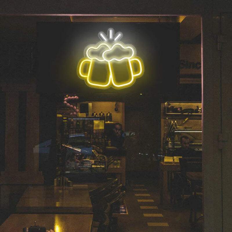 Bier Krüge Neon LED Schild – handgefertigte Oktoberfest-Deko für Heimbar & Partykeller
