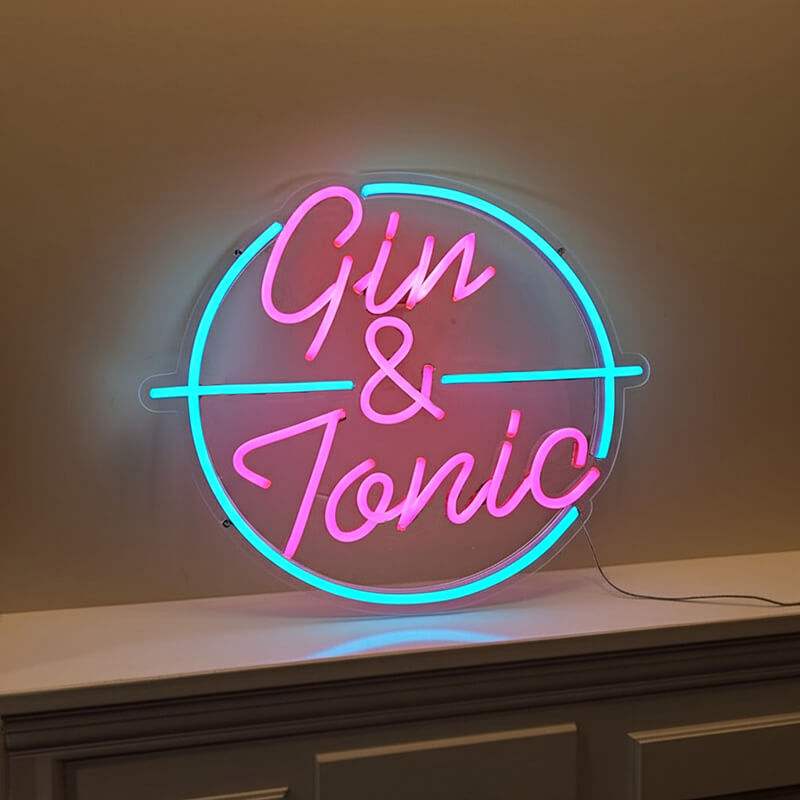 Gin Tonic Neon LED Schild auf 6mm Acrylplatte – Bartheke und Whisky Lounge Deko