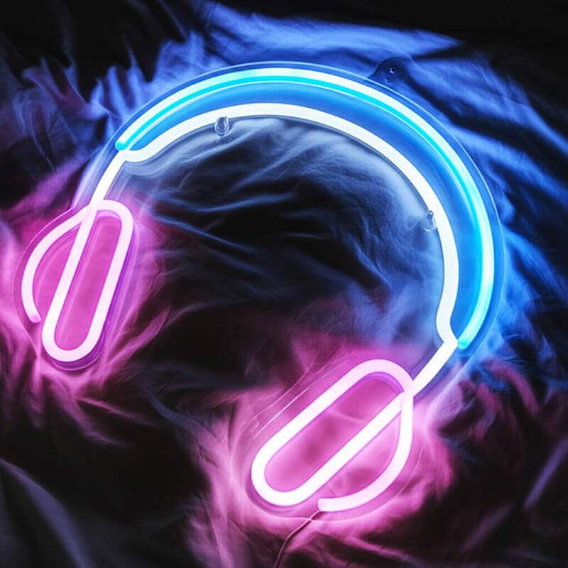 Kopfhörer Neon LED Schild – Audio Gear Shop und HiFi Showroom Wanddeko