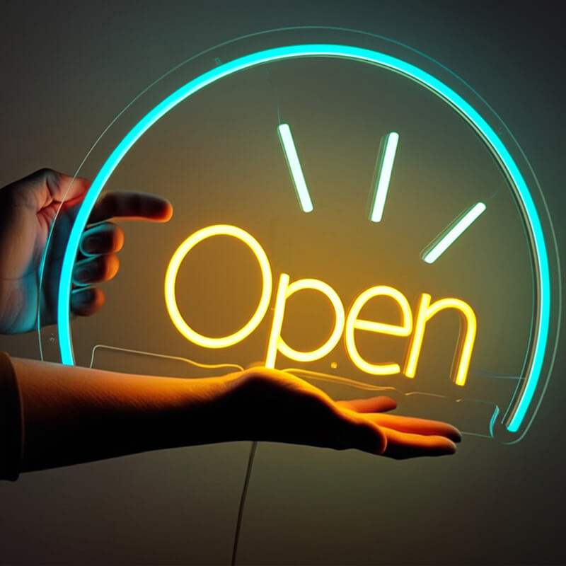 Open LED Leuchtschild beleuchtet – klassisches Schaufenster-Schild für Restaurant
