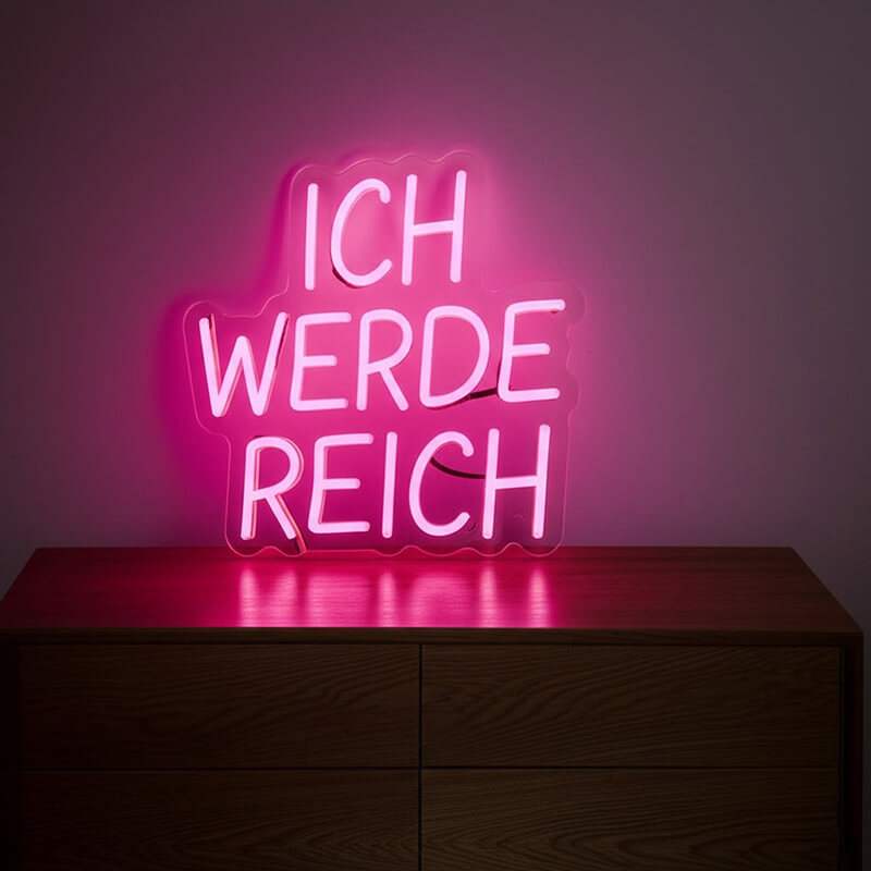 Ich werde Reich Neon LED Schild auf 6mm Acrylplatte – Money Mindset Schlafzimmer