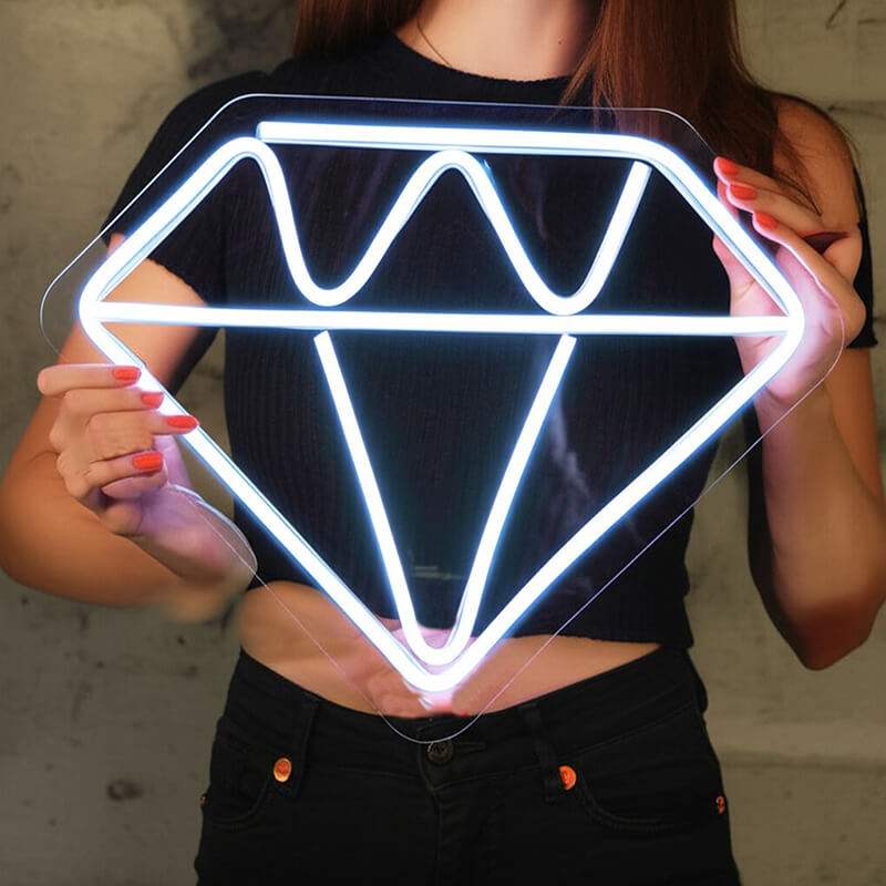 Diamant Neon LED Schild beleuchtet in Pink – Schlafzimmer Glamour Deko