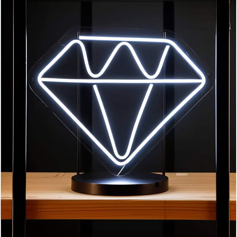 Diamant Neon LED Schild dimmbar 9 Stufen USB – Boutique Beleuchtung