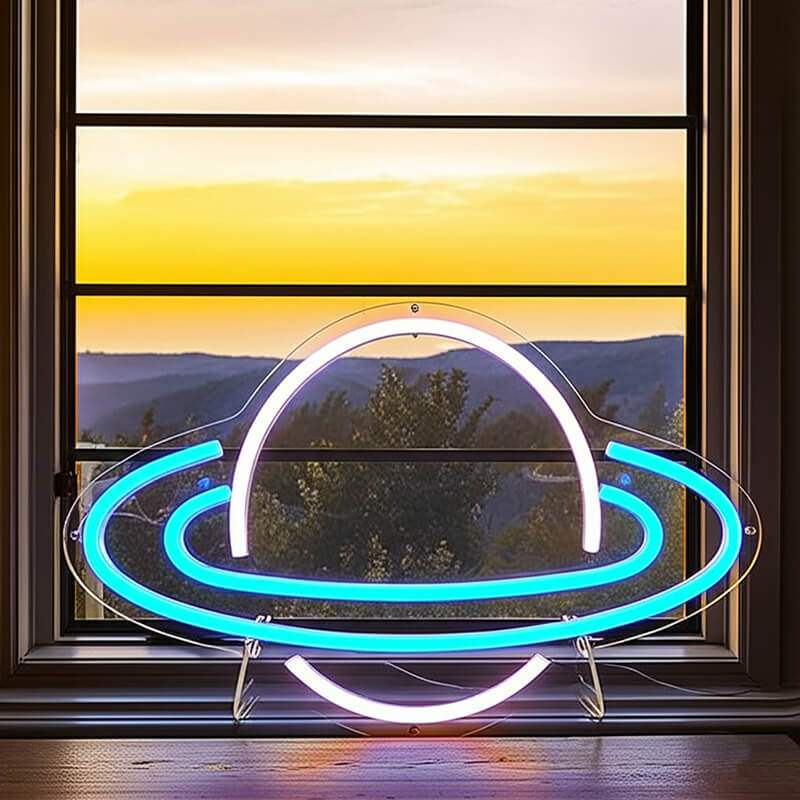 Saturn LED Schild 6mm Acrylplatte – Planeten-Ringe Wanddeko fürs Schlafzimmer