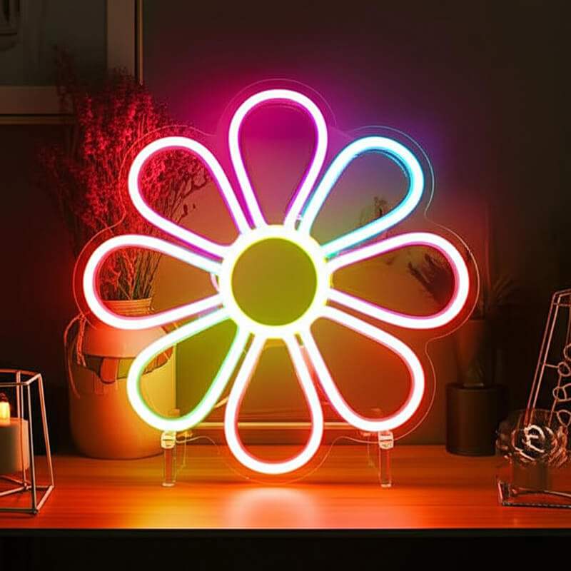 Bunte Blume Neon LED Schild USB – Natur-Statement als Geschenk für Pflanzenliebhaber