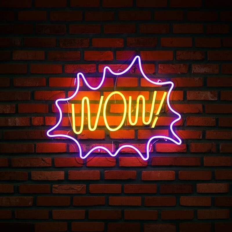 WOW LED Schild 6mm Acrylplatte – Pop-Art Wanddeko fürs Kinderzimmer
