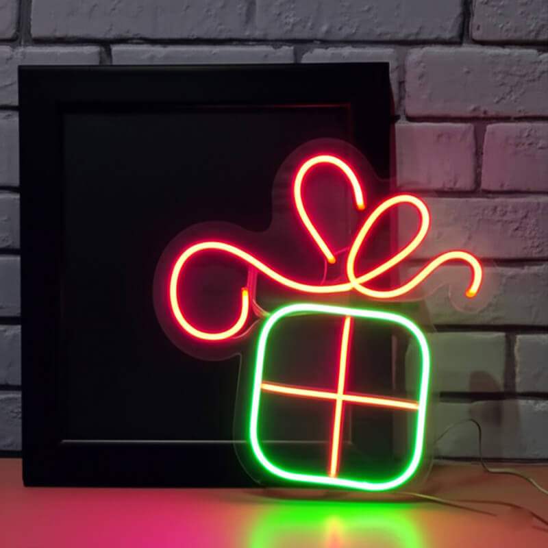 Geschenkbox Neon LED Schild handgefertigt – Geschenkladen Schaufenster Deko