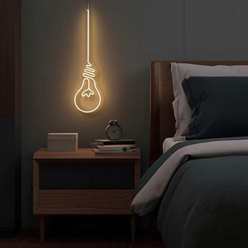 Glühbirne Neon LED Schild beleuchtet – Wohnzimmer Statement Deko