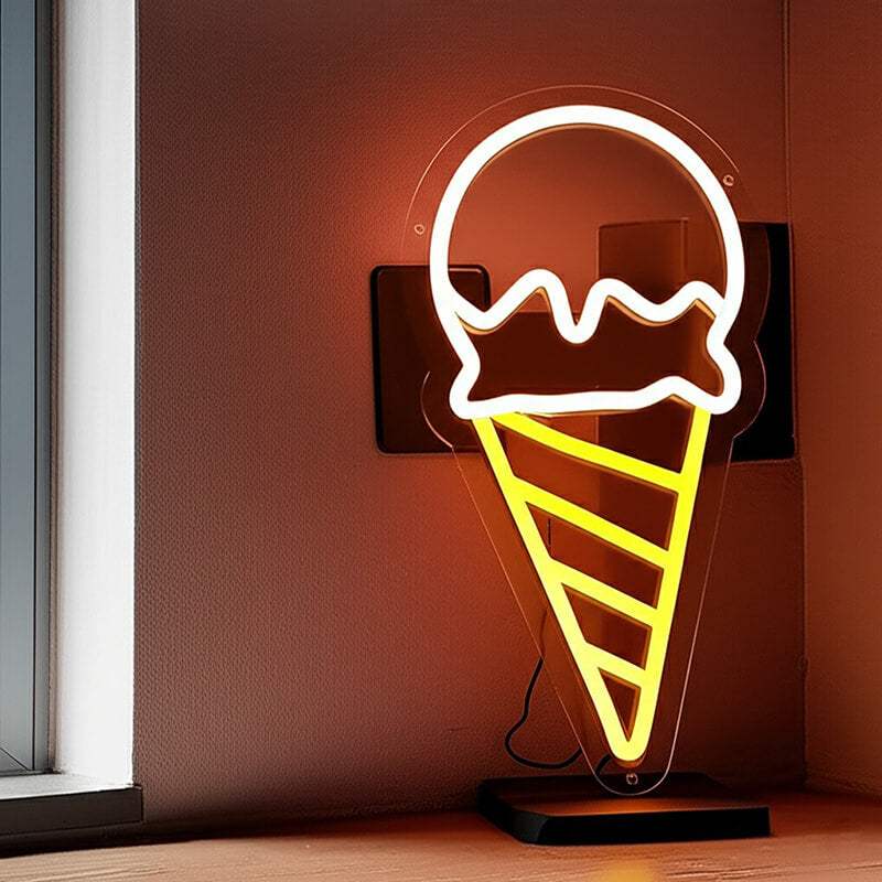Waffeleis Neonschild dimmbar 9 Stufen USB – handgefertigte Sommer Deko