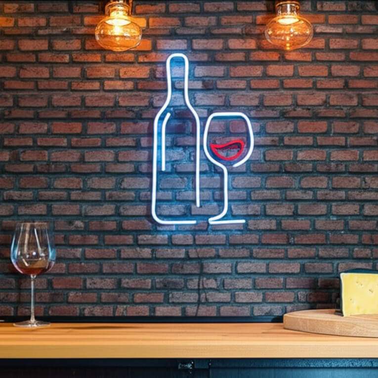 Weinglas & Flasche Leuchtschild – Gastro Deko fürs Esszimmer