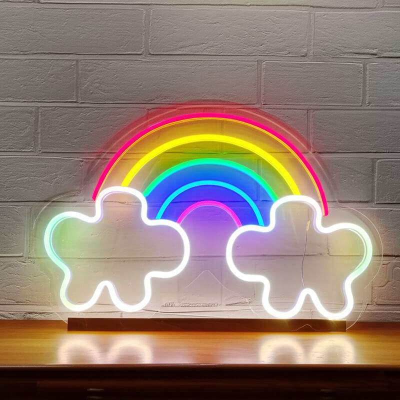 Regenbogen Wolken LED Schild 6mm Acrylplatte – niedliche Wanddeko fürs Mädchenzimmer