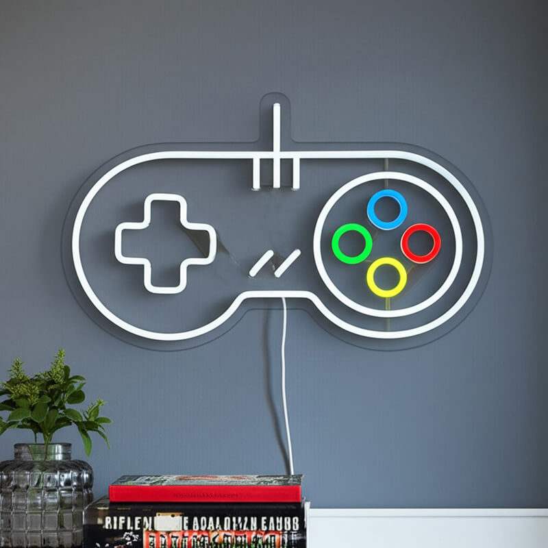 Retro Gaming Controller Neonschild dimmbar 9 Stufen USB – handgefertigte Arcade Deko