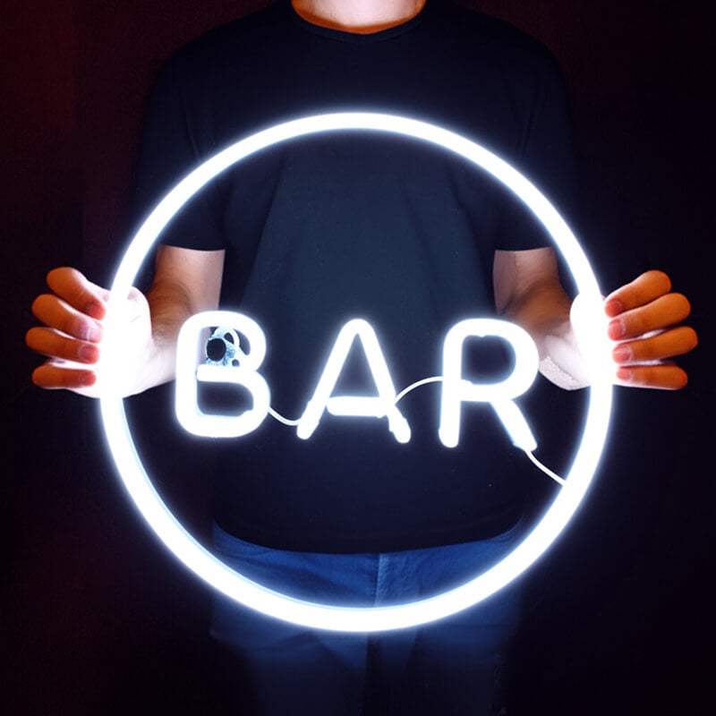 BAR Schriftzug Neon LED Schild beleuchtet – Heimbar-Deko als USB-Leuchtschild