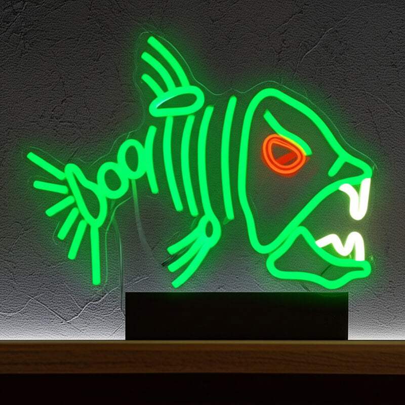 Piranha Neonschild dimmbar 9 Stufen USB – handgefertigte Aquaristik Deko
