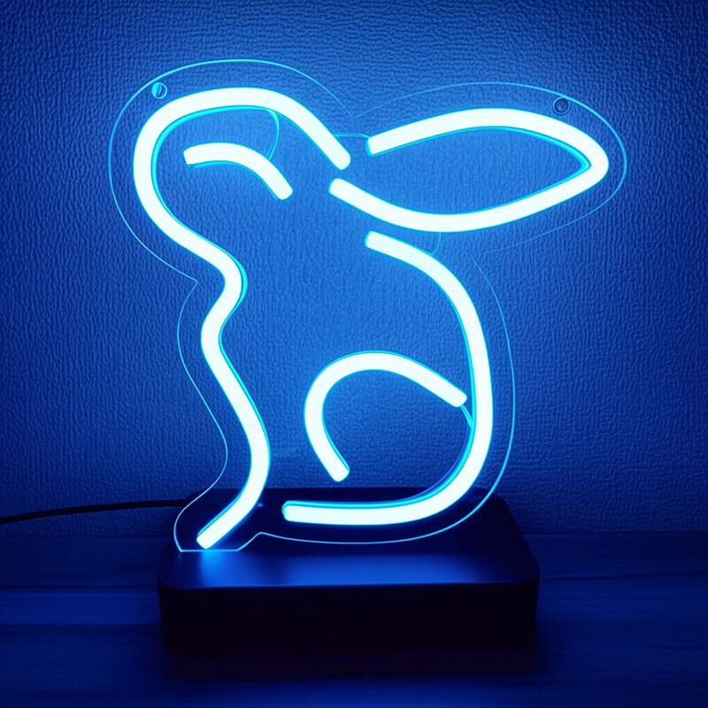 Blauer Hase Neon LED Schild USB – Kawaii Wanddeko fürs Kinderzimmer