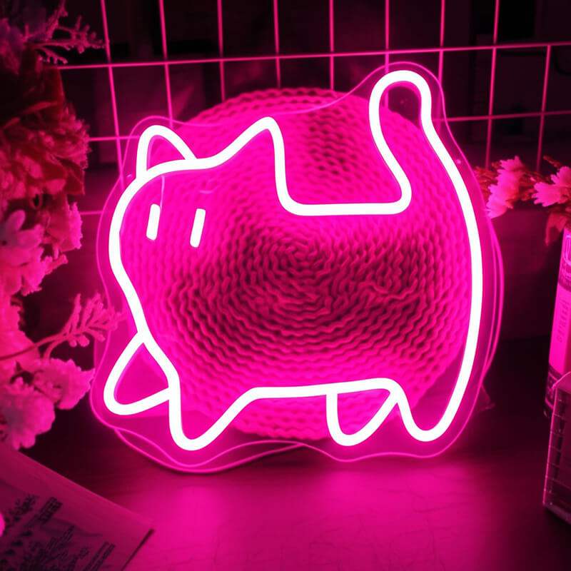 Pinke Katze Neon LED Schild USB – Kawaii Deko fürs Kinderzimmer
