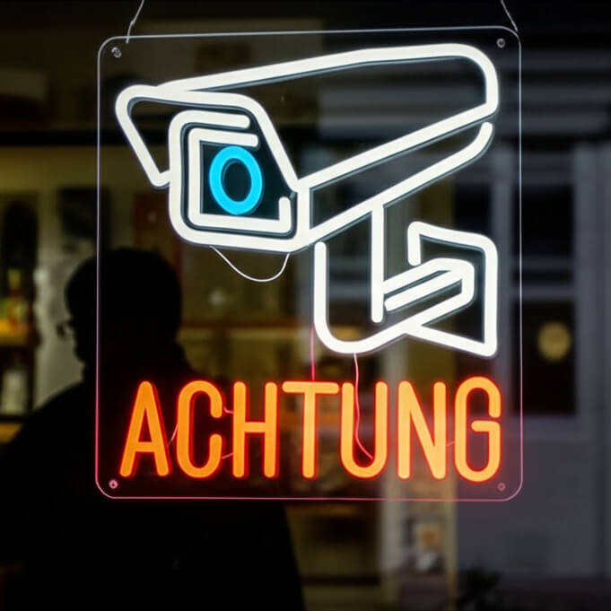 Videoüberwachung LED Neon – Schild-Wanddeko für Recycling-Hof und Depot